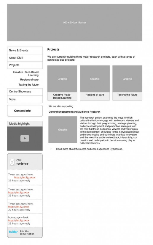 Proposed wireframe for the CMII website